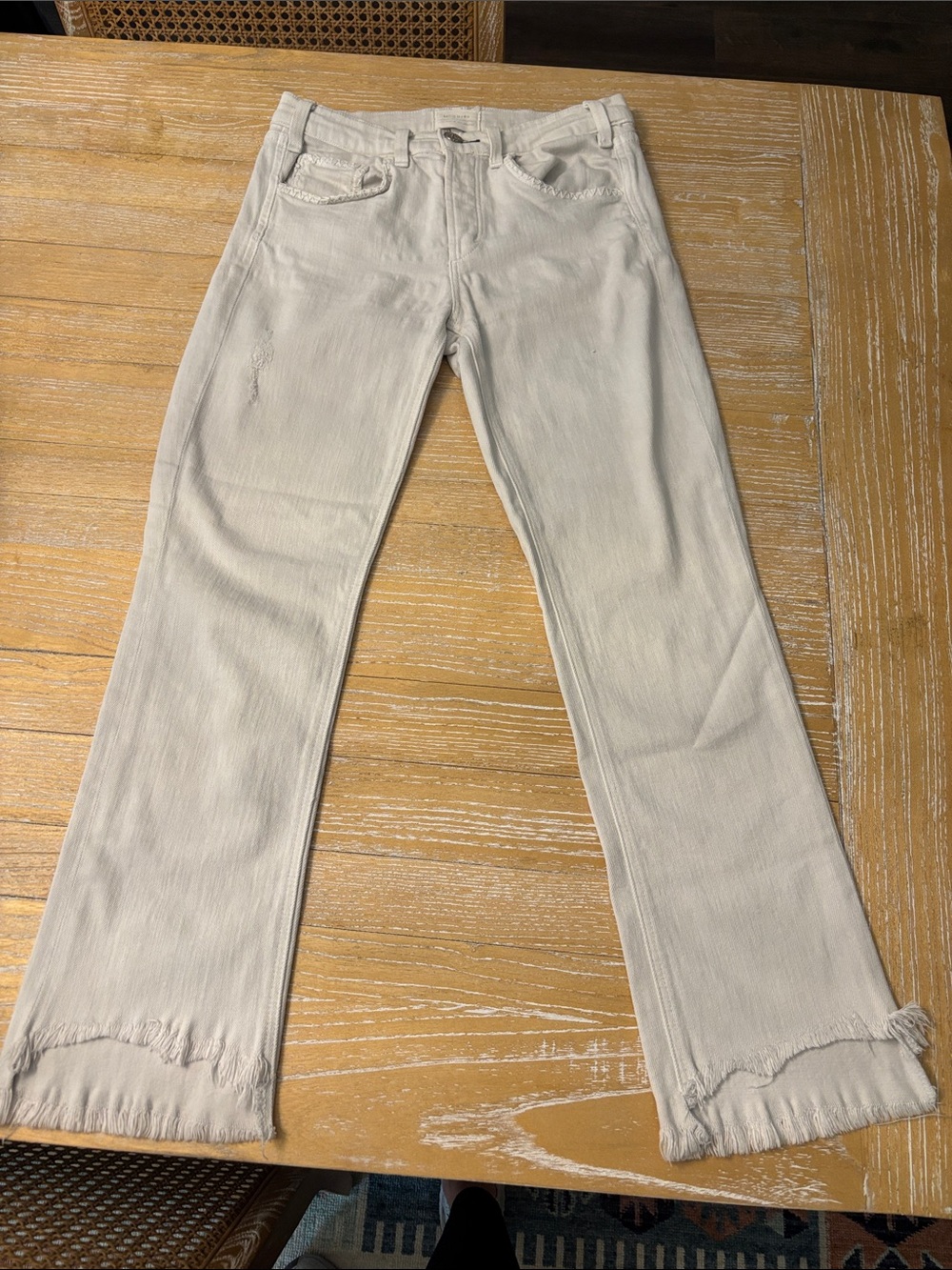 McGuire Fit and Flare White Denim Jeans with Hem Fray, Size 27